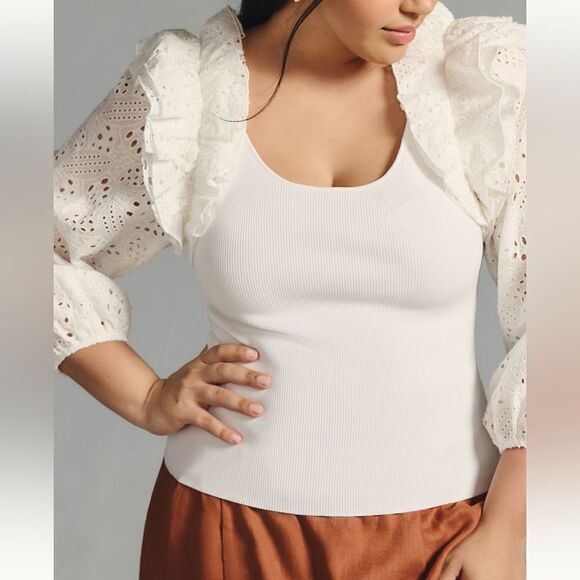 DOLAN Eyelet Ruffle-Sleeve Sweater - Picture 8 of 8